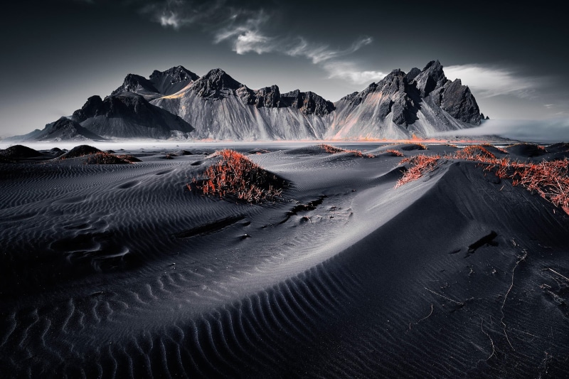 Iceland, ice, cold temperature, sky, long exposure, grayscale, mountains, no people, environment, mountain range, photo, desert, outdoors, cloud - sky