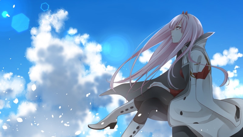 anime girls, cloud - sky, low angle view, sky, anime, blue, representation, art and craft, creativity, Darling in the FranXX, no people, outdoors, day