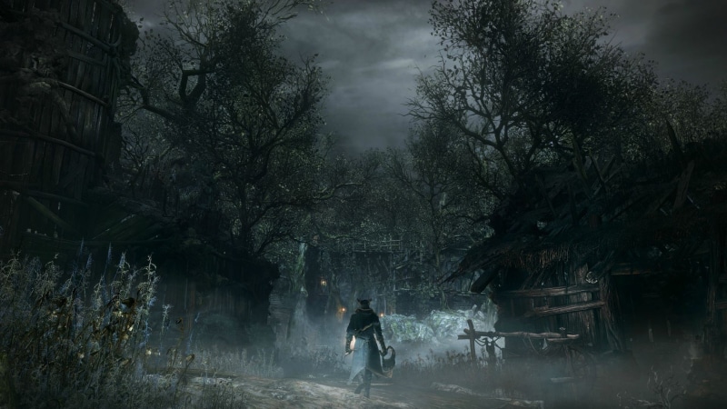 trees, bare, illustration, full length, men, building, land, plant, 1080P, rain, women, one Person, spooky, outdoors, walking, Bloodborne, horror, real people