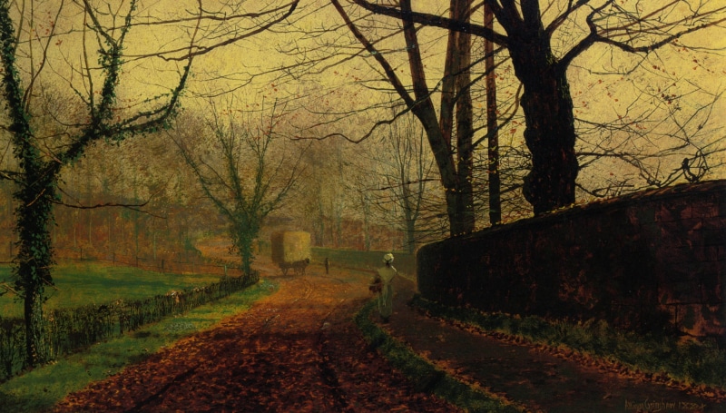 branch, the way forward, nature, plant, road, 1080P, tranquility, change, environment, bare, sky, John Atkinson Grimshaw, fall, painting, classical art