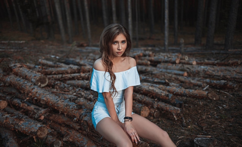 portrait, s, women, looking at camera, emotion, contemplation, dress, females, nature, shoulder, one person, white, three quarter length, trees, outdoors