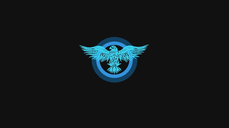 black background, animals in the wild, representation, marine, water, circle, blue, illuminated, logo, vertebrate, animal wildlife, eagle, fish, animal representation