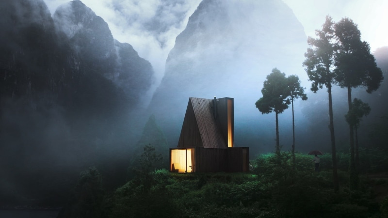 house, 1080P, non-urban scene, architecture, beauty in nature, cloud - sky, fog, outdoors, no people, plant, built structure, building exterior, building