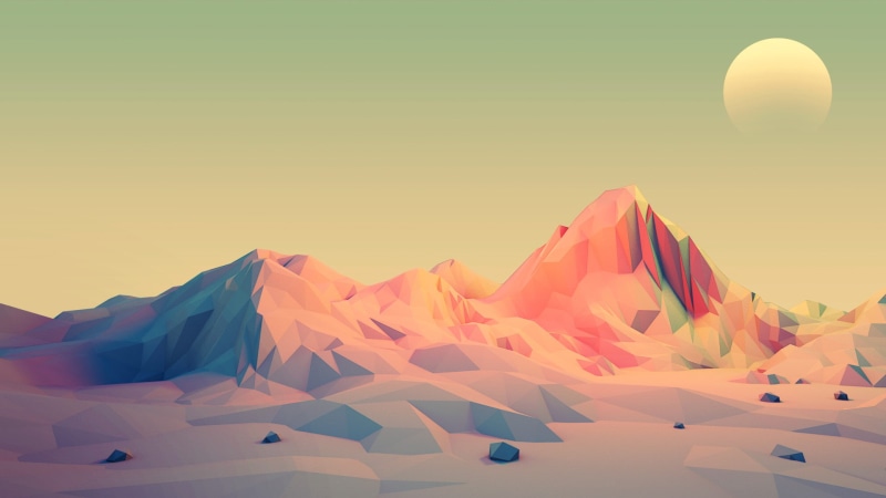 illustration, minimalism, Low Poly, 1080P, sun, mountains, Mark Kirkpatrick