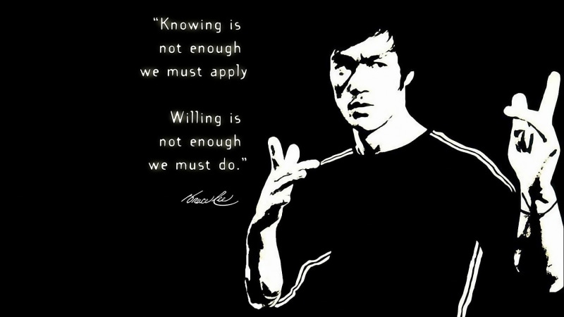 waist up, black background, portrait, studio shot, Bruce Lee, bruce, western script, one person, young men, overlay, 2K, motivational, headshot, young adult