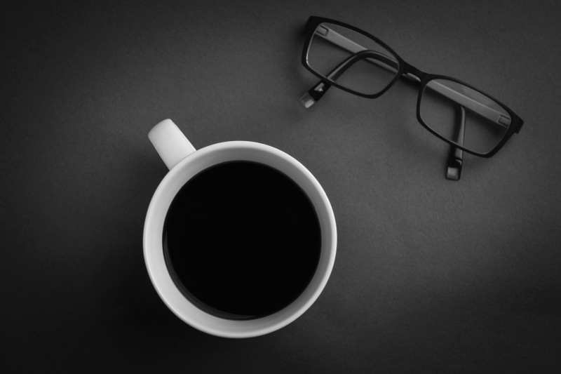 coffee - Drink, phone, white, crockery, eyeglasses, framed, black, coffee, mock up, glasses, communication, business, work, healthcare and medicine, stock