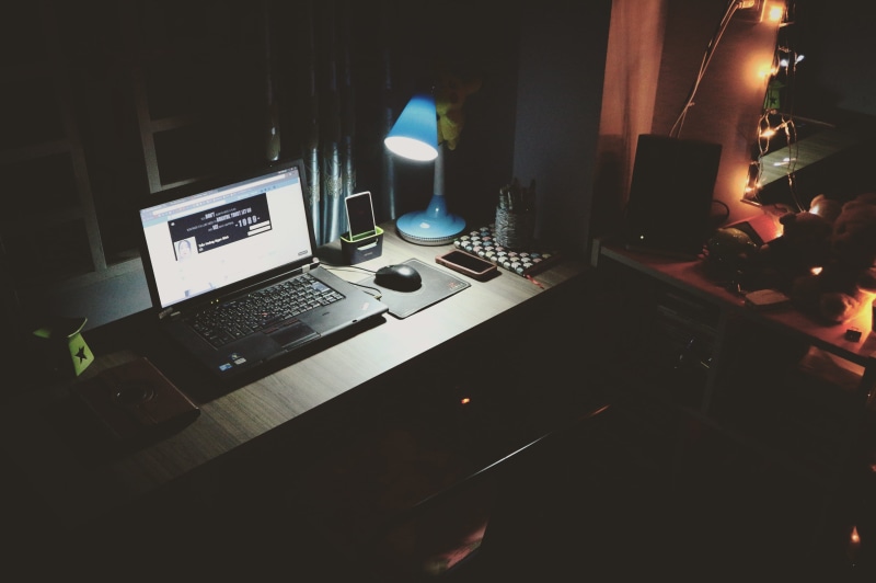 night, computer equipment, monitor, screen, lamp, wireless technology, communication, data, black, laptop, high angle view, display, 4K, beside, desk