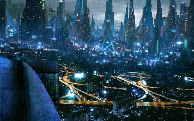 buildings, 720P, night, built structure, skyscraper, digital art, science fiction, rise, building, architecture, transportation, high angle view, nature