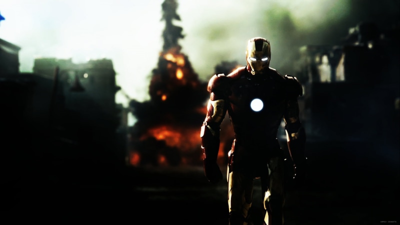 one person, Marvel Comics, front view, full length, city, nature, Marvel Cinematic Universe, outdoors, architecture, young adult, 2K, street, Tony Stark