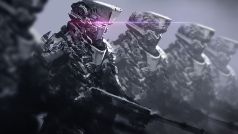 low angle view, army Soldier, futuristic, infantry, nature, focus on foreground, indoors, solid, cyberpunk, 4K, special, special Forces, camouflage Clothing