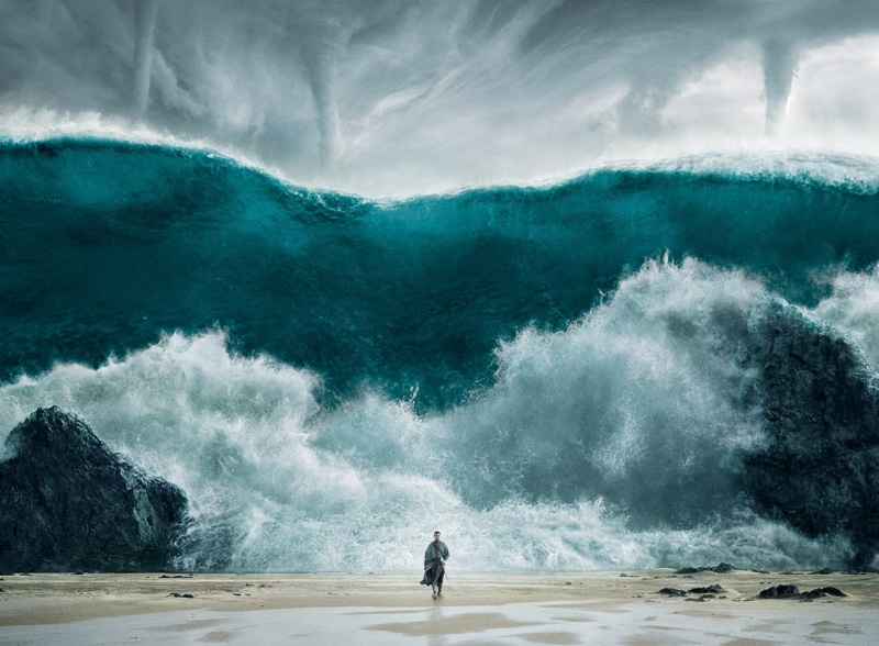 storm, nature, Movies, motion, man, Kings Christian Bale, tidal, biblically-inspired, Epic, away, day, Film, walking, cloud - sky, aquatic sport, sea