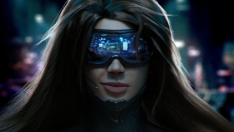 fantasy art, sunglasses, women, digital art, cyberpunk, artwork, pilot, headsets, futuristic, 1080P, brunette, Cyberpunk 2077