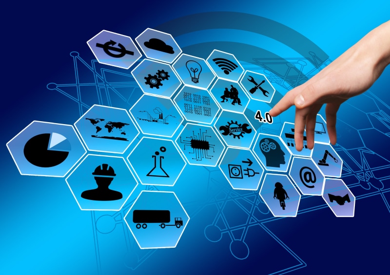 technology, items, hand, project, production, touching, blue, high-tech, information technology, exchange, body part, finger, adult, people, network, internet of things