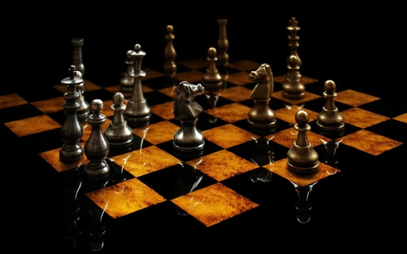 strategy, decor, wooden, 1080P, studio shot, king - chess piece, reflection, board game, checked pattern, table, game, arts culture and entertainment