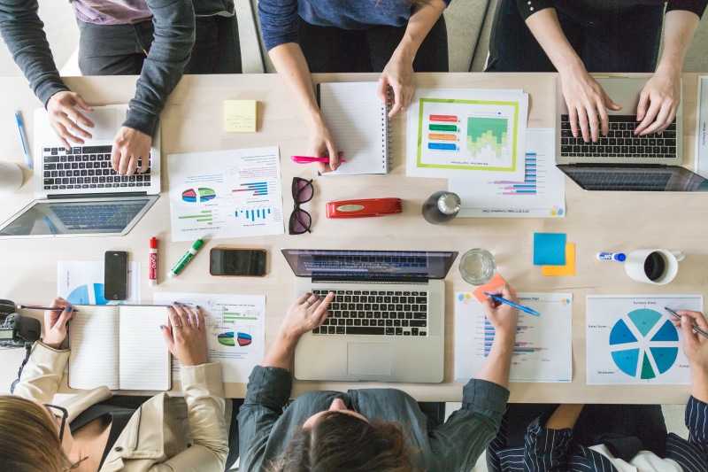 women, Teamwork, Ideas, Marketing, high angle view, young adult, connection, computer network, studying, technology, convenience, wireless technology, 4K