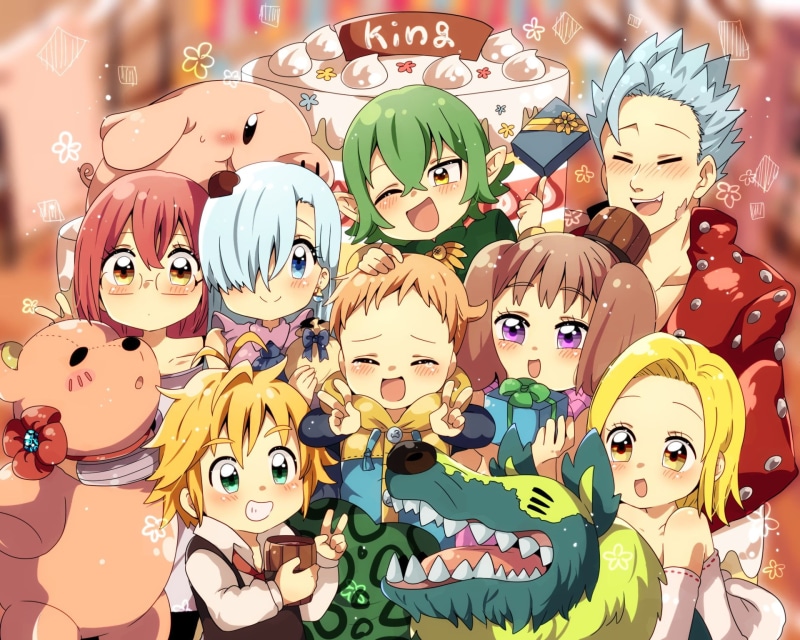 Elizabeth Liones, retail, Elaine (The Seven Deadly Sins), The Seven Deadly Sins, 1080P, toy, market stall, day, variation, male likeness, large group of objects