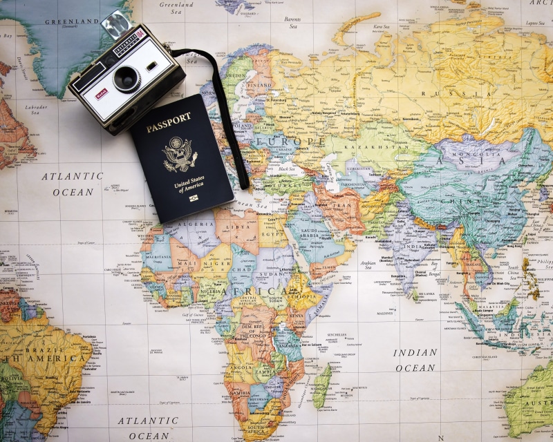 discovery, map, planning, world, high angle view, western script, close-up, no people, still life, exploration, 4K, camera, vintage, direction, physical geography