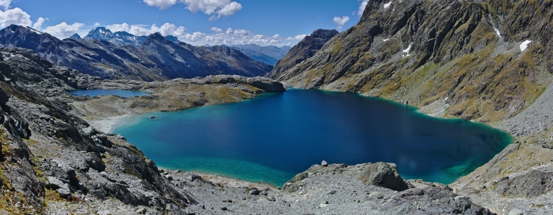 turquoise, 8K, scenics, Burn, mountain, Panorama, water, beside, Rock, Lake, West Coast, clouds, outdoors, mountain Peak, nature, Nerine, blue, New Zealand