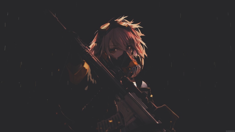 portrait, standing, hair, rock music, haired, string instrument, waist up, yellow, stage, women, performance, female, anime, anime girls, black background