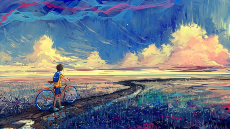 boy, cycling, ride, nature, lifestyles, beauty in nature, 1080P, full length, painting, walking, transportation, riding, leisure activity, holding, scenics - nature
