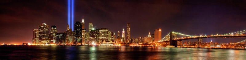 Panorama  city, 4K, buildings, uSA, dom Tower - New York, illuminated, Manhattan, famous Place, Panorama, hudson River, urban Skyline, Architecture, Bridge  Building