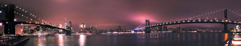 nuit, Brooklyn bridge, night, panoramic, panoramic photo, downtown District, new York City, panorama, Pentax K-3, urban Skyline, water, Hudson, cityscape