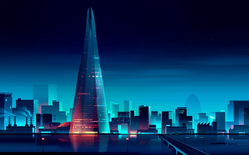 building exterior, building, built structure, stars, city, office, nature, financial district, office building exterior, night, skyscraper, illustration