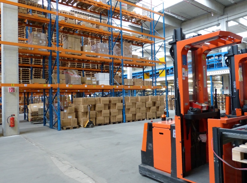 container, logistics, indoors, forklift, stock, built structure, package, transport, distribution warehouse, industrial hall, industry, technology, building