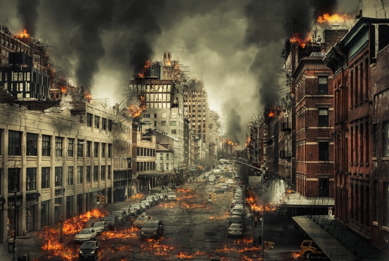 built structure, disaster, destruction, smoke, fire, environmental issues, residential district, architecture, nature, heat - temperature, air pollution