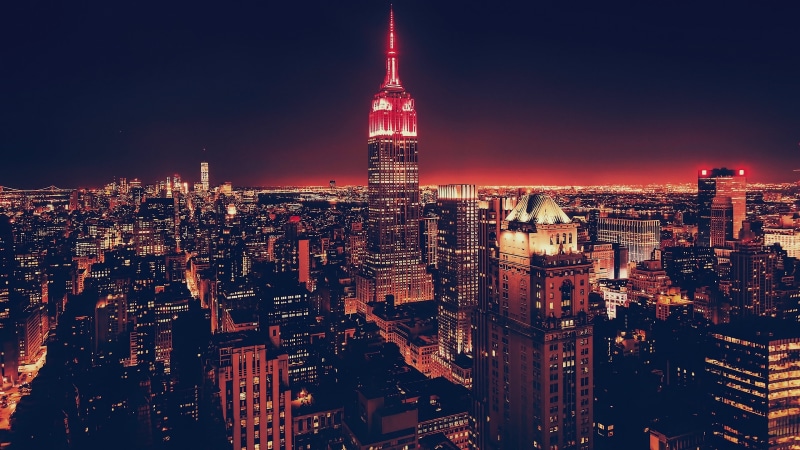 travel destinations, tall - high, financial district, New York City, tower, architecture, office building exterior, built structure, sky, landscape, Empire State Building