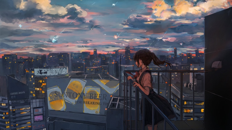 business, women, cloud - sky, three quarter length, people, young women, standing, building, railing, one person, leisure activity, cityscape, skyscraper