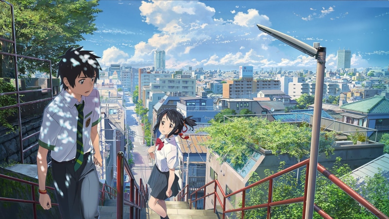 city, males, nature, anime boys, building exterior, Kimi no Na Wa, young adult, outdoors, sky, togetherness, child, females, office building exterior, skyscraper