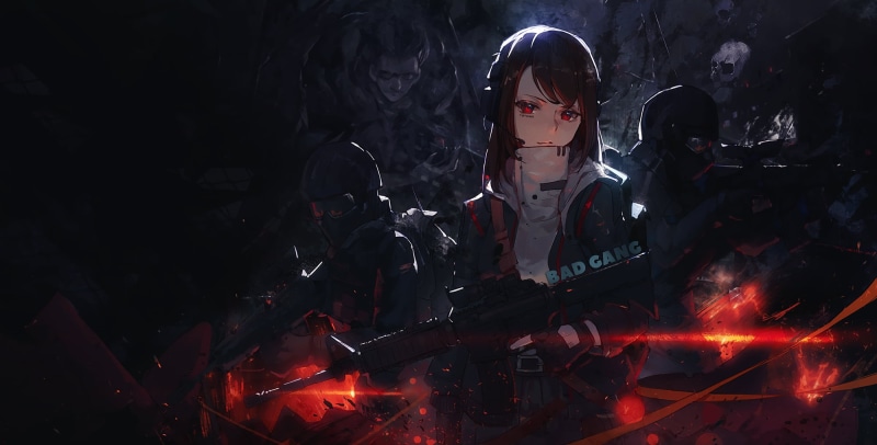  security, looking at viewer, welding, gang, burning, welder, front view, digital art, anime girls, anime, waist up, alloy, working, artwork