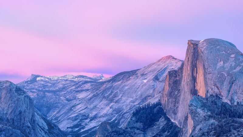 pink sky, california, 4K, yosemite national park, summit, mountain, half dome, united states, winter, national park, massif, ridge, usa