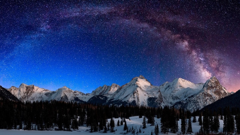 sky, night, mountains, night stars, peaks, mountain range, grenadier range, usa, electric peak, milky way, starry night, 1080P, winter, durango, starry sky