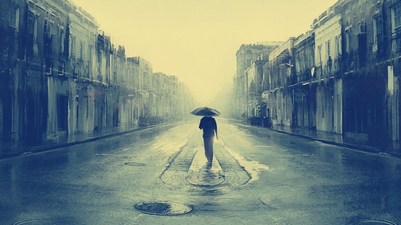 real people, rain, leisure activity, holding, 1080P, filter, street, rear view, built structure, warm clothing, full length, men, the way forward
