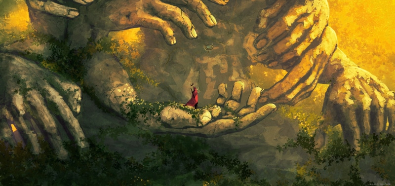 drawing, digital painting, illustration, environment, men, crown, plants, Fantasy Men, Anato Finnstark, fantasy art, hands, cape, 2K, ultrawide, digital art