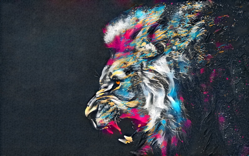 lion, gray, studio shot, creativity, art and craft, painting, digital composite, close-up, wildlife, textured, water, indoors, no people, gray background