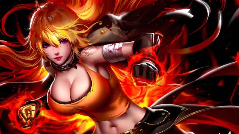 anime girls, drawing, fantasy girl, 4K, anime, fan art, digital art, Yang Xiao Long, character design, RWBY, long hair, artwork, illustration