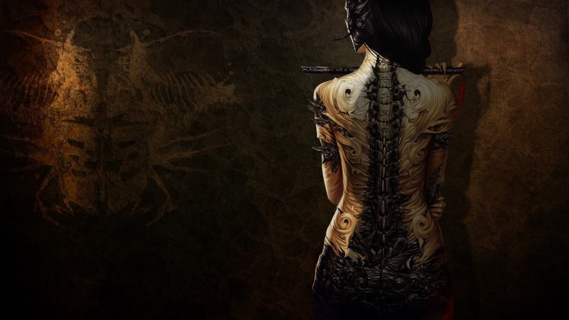 1080P, fantasy art, skeleton, bone, old-fashioned, clothing, painting, people, studio shot, artwork, digital art, beauty, beautiful, elegance, hairstyle