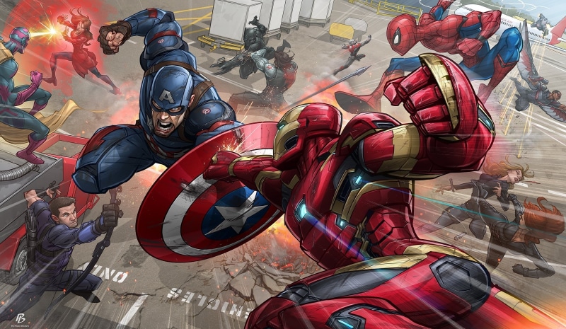fantasy, men, Hawkeye, artwork, high angle view, Iron Man, sports helmet, robot, Marvel Cinematic Universe, The Vision, Black Panther, headwear, Falcon
