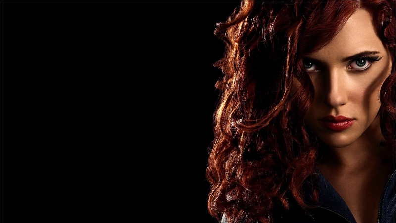 1080P, brown hair, fashion, hair, redhead, black background, movies, copy space, indoors, adult, studio shot, hairstyle, scarlett, human face, Black Widow