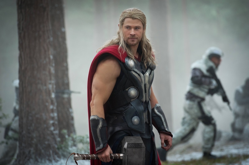 hemsworth, Avengers: Age of Ultron, Thor, adult, looking at camera, 4K, movies, focus on foreground, Chris Hemsworth, backpack, clothing, portrait, Marvel Comics
