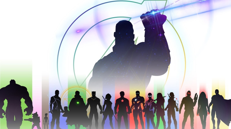 Black Widow, Iron Man, Scarlet Witch, Groot, Black Panther (Marvel Comics), Thanos, Captain America, Vision (Marvel Comics), The Avengers, Thor, Gamora