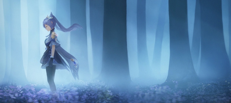 game characters, artwork, keqing (genshin impact), digital, fictional characters, anime girls, Genshin Impact, forest, 2K