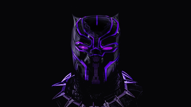 Neon, black background, MARVEL, 2K, Black Panther, comic, mask
