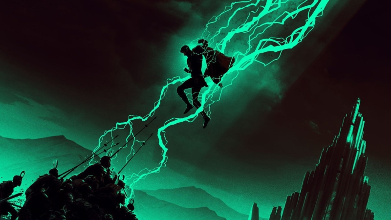 superhero, black, green, 1080P, lightning, Marvel Cinematic Universe, Thor, Marvel Comics, artwork, Thor 3