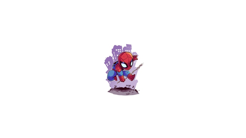 chibi, Marvel Comics, minimalism, Spider-Man, 4K, Marvel Heroes, Marvel Cinematic Universe, Derek Laufman, Marvel Super Heroes