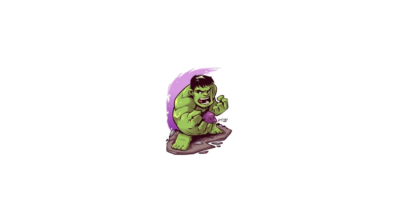 chibi, minimalism, Marvel Super Heroes, Marvel Comics, Marvel Cinematic Universe, Hulk, 4K, MCU, Marvel Heroes, The Avengers