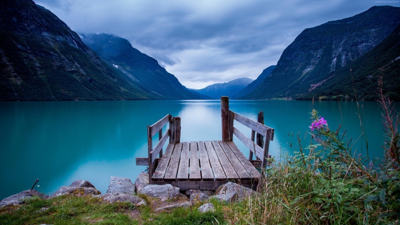 blue water, mountain range, wilderness, sky, norway, mountain, mount scenery, 4K, europe, fjord, water, glacial landform, pier, dock, bergen, lake, landscape